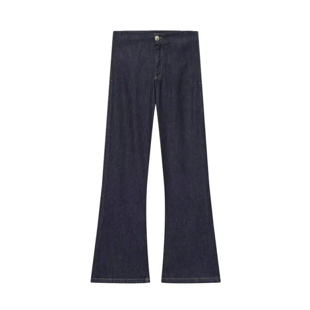 Denim Bustier Top With Belt And High waisted Wide leg Jeans Pants - Shop at LoveMi