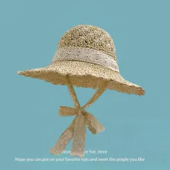 Sweet All-matching Woven Straw Hat Female Seaside Sun-proof Bucket Hat - Clip Hardware Flower Beige - View 1