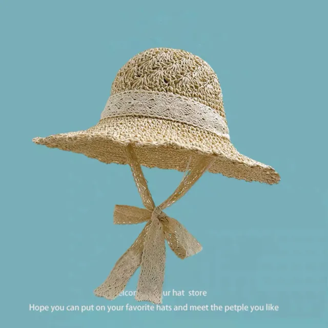 Sweet All matching Woven Straw Hat Female Seaside Sun proof Bucket Hat Clip Hardware Flower Beige - Shop at LoveMi