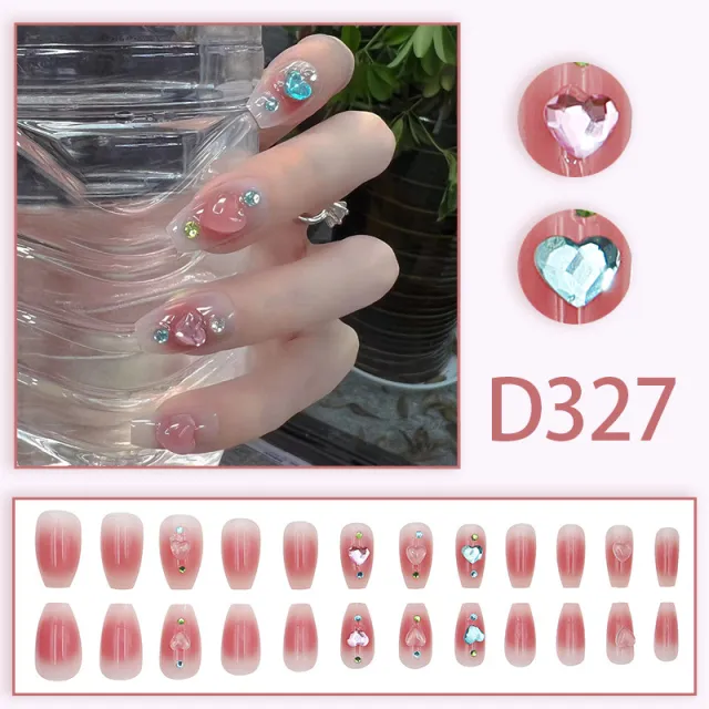 Wearing Armor Removable Nail Tips Ice transparent Blush White Heart Diamond D327 Glue Type - Shop at LoveMi
