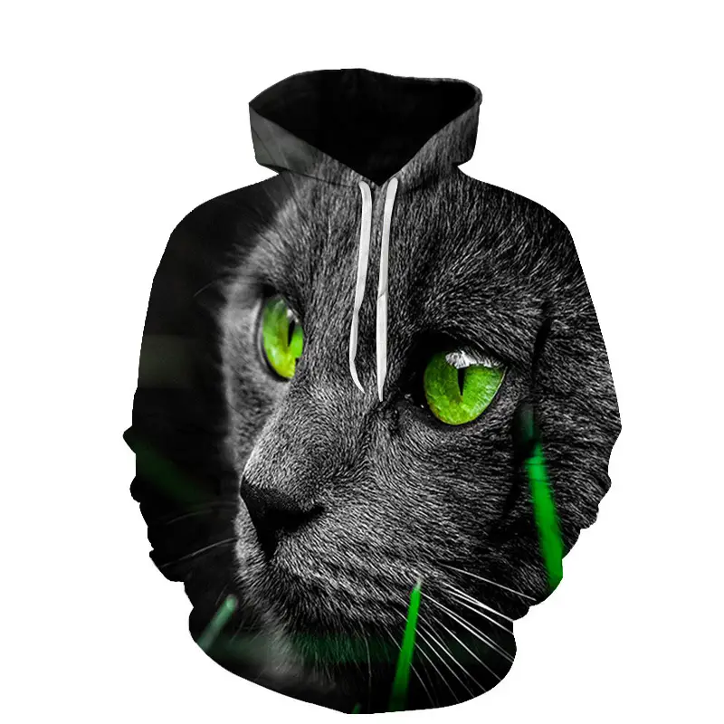 European And American Spring And Autumn 3D Digital Printing Kitten Fashion Couple Hoodie Sweater Loose
