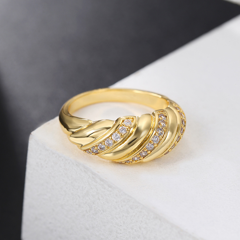 Twisted Twist Ring 18K Real Gold Zircon Claw Bag Ring