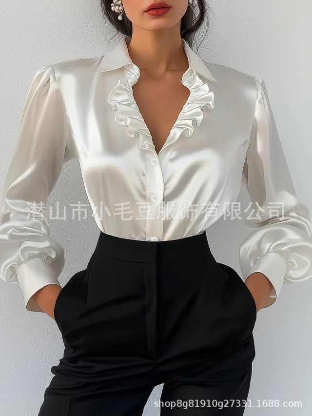 Minimalist Chic And Stylish French inspired White Lace Long sleeve Blouse For The Modern Lady Red - Shop at LoveMi