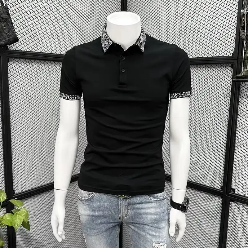 Patterned Collar Slim-fit Fashionable Collared T-shirt