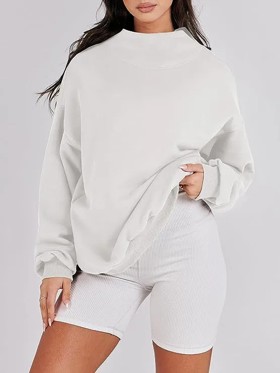 Solid Color Long Sleeve Pullover Top Ladies White - Shop at LoveMi