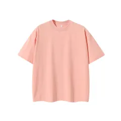 Double Yarn Short Sleeve Sweat-absorbing Cotton T-shirt Top - Pink - View 1