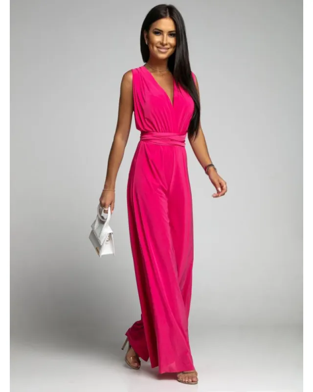 Deep V neck Sleeveless Backless Siamese Suit Rose Red - Shop at LoveMi