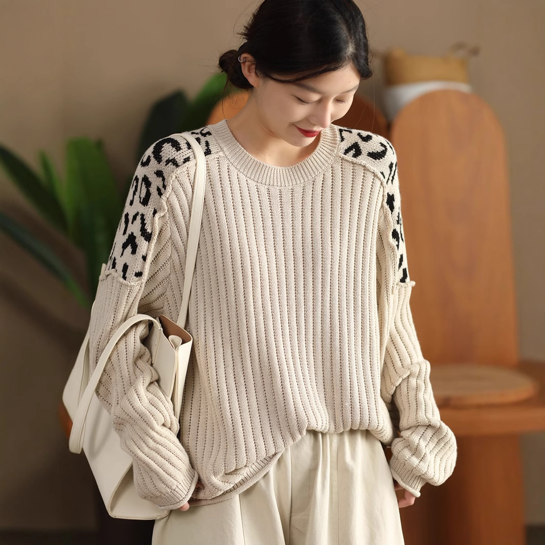Artistic Casual Top Women's Fashionable Round Neck Cotton Pullover