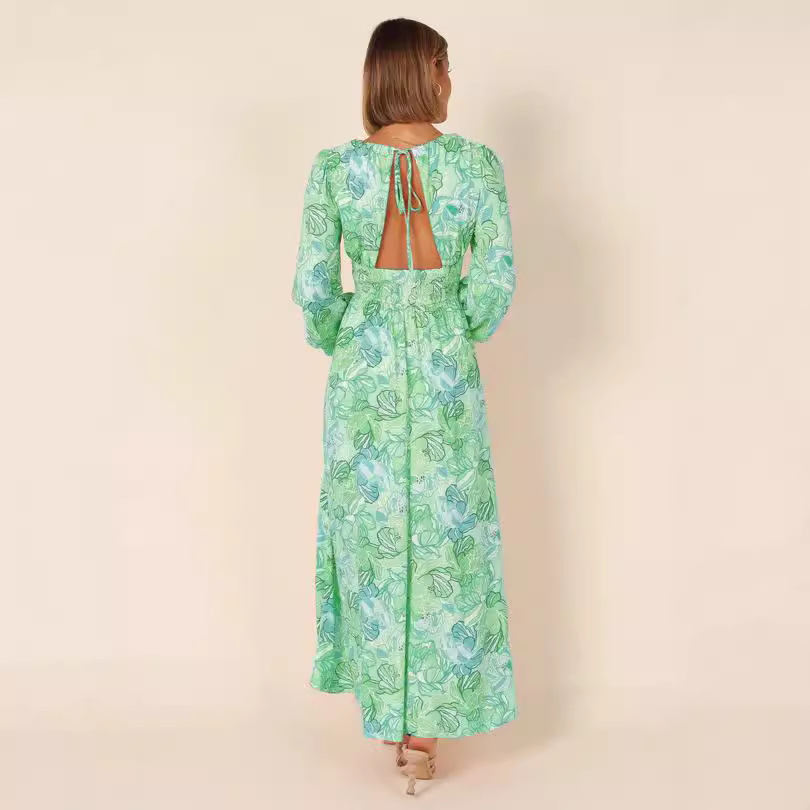 Printed Backless Deep-V Sexy Best-selling Long-sleeve Dress - photo 3