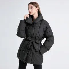 Plus Size Women's Mid-length Down Cotton-padded Jacket Thickened - Black - View 1