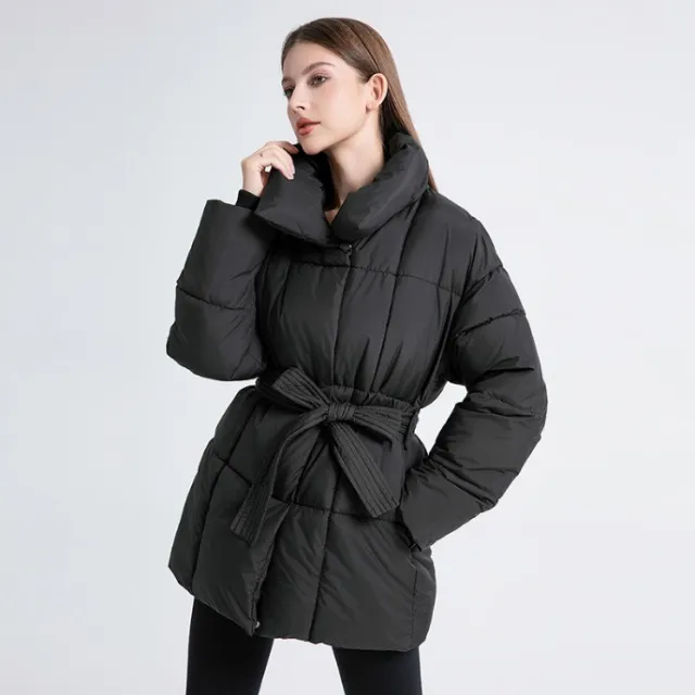 Plus Size Women's Mid length Down Cotton padded Jacket Thickened Black - Shop at LoveMi