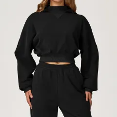 Casual Loose All-matching Women's Outdoor Running Fitness Sportswear Sweater - Advanced Black - View 1