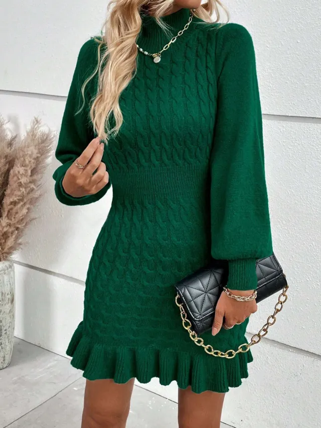 Fashion Women's Clothing Temperament Twisted Waist Solid Color Dress Green - Shop at LoveMi