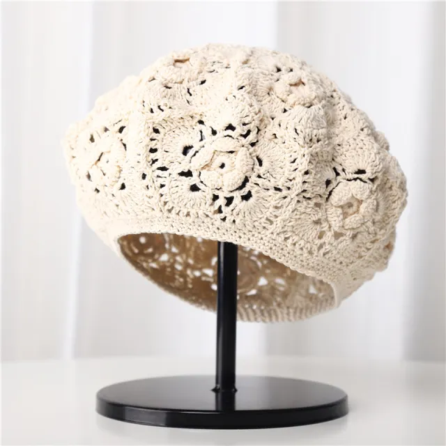 Hollow Breathable Sun proof Sweet Toe Cap Wool Beret Beige - Shop at LoveMi