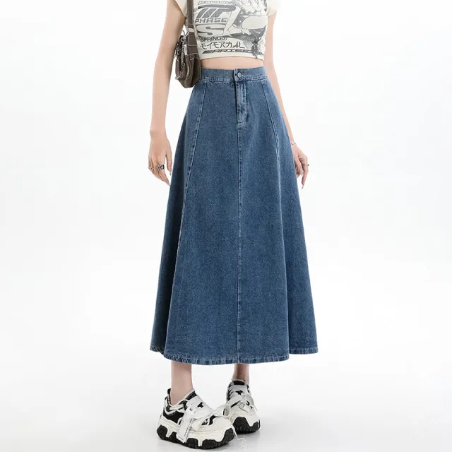 Elegance Retro Denim Skirt For Women Dark Blue - Shop at LoveMi
