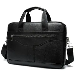Vintage Business Office Handbag Men's Real-leather Bag Briefcase - Black - View 1
