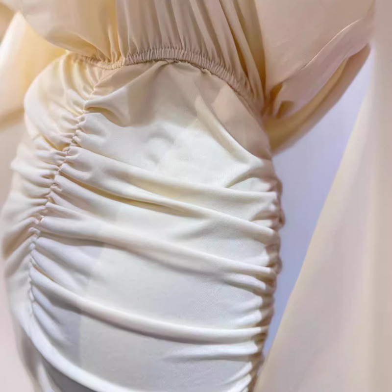 Fashion Draped Collar Pleated Waist Tight Hip Bag Dress