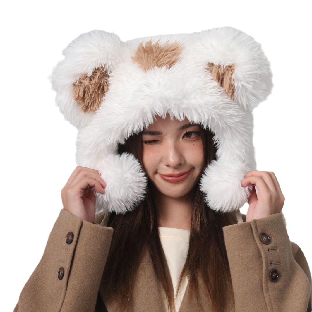 Cute Fur Ball Bucket Hat Women's Winter Plush Warm