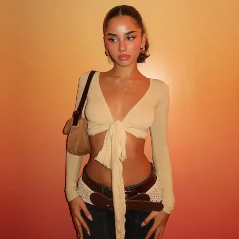 Pure Desire Strap Long-sleeved T-shirt Sexy Deep V-neck Short