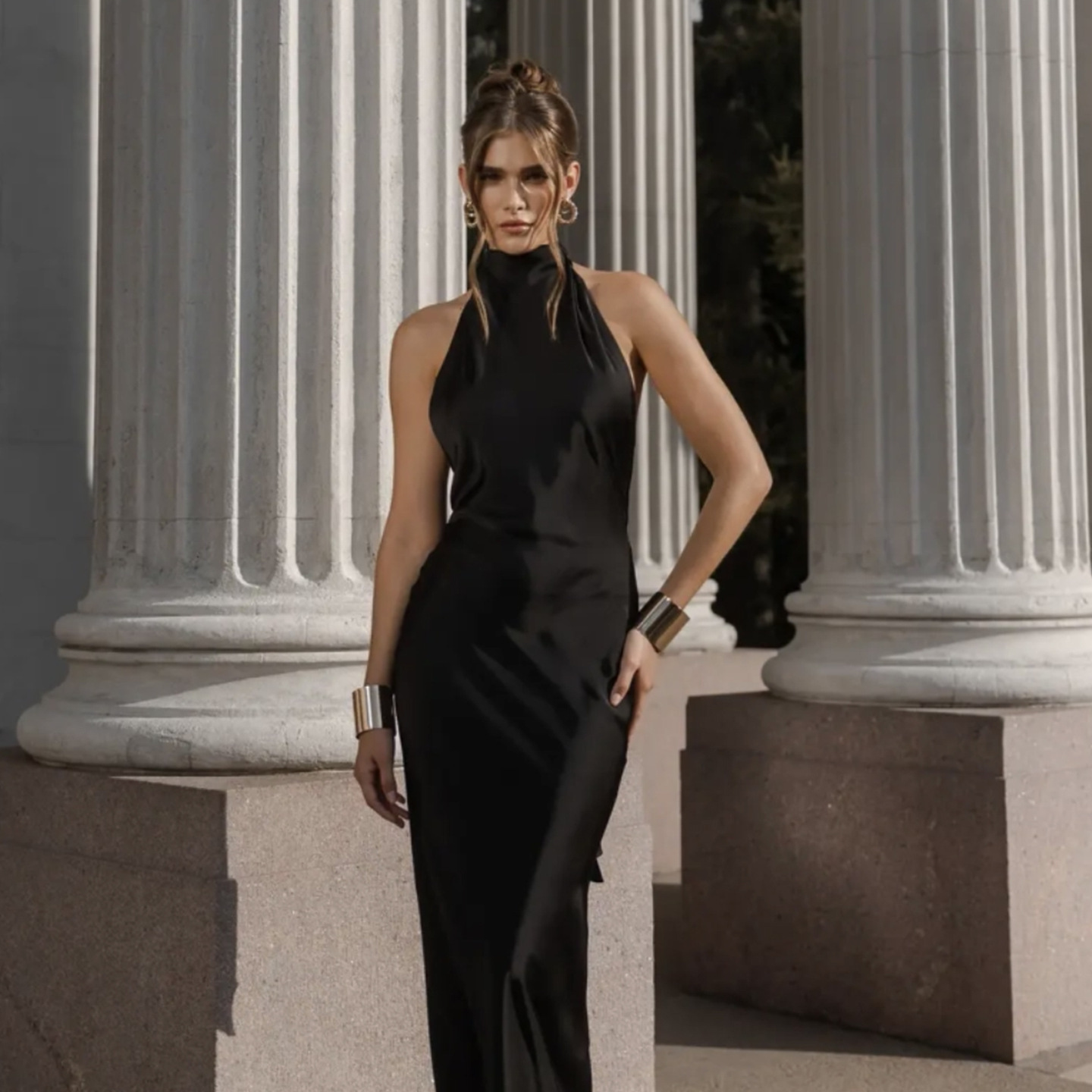 Vintage High-neck Halter Satin Mermaid Evening Gown