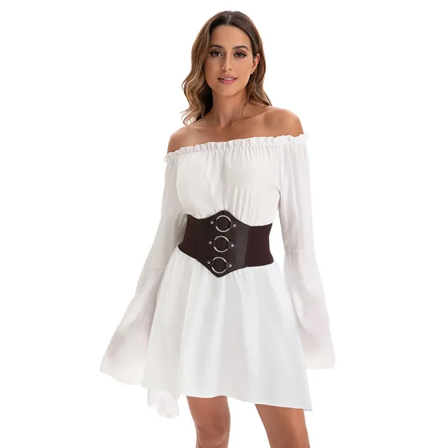 Women's Solid Color Casual Fashion Retro Simple Dress Apricot Top With Belt - Shop at LoveMi