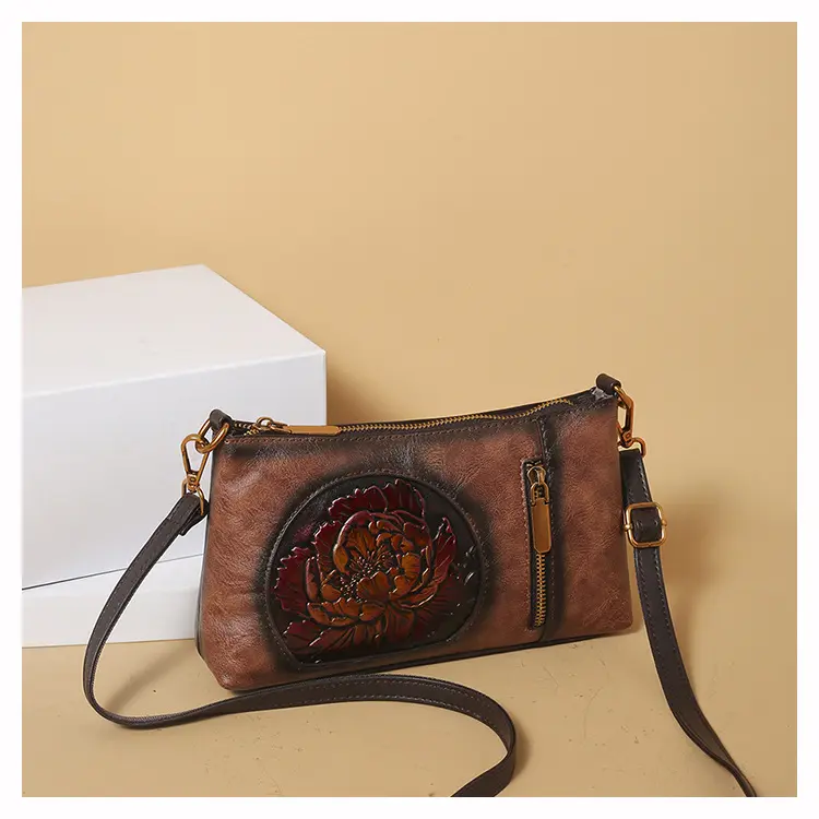 Soft-leather Vintage Ethnic-style Casual Shoulder Bag Hand-carved