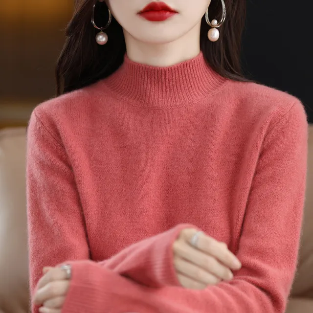 Autumn And Winter Sweater Half high Collar Long Sleeves Women's Top Loose Slimming And All matching Light Bright Red - Shop at LoveMi