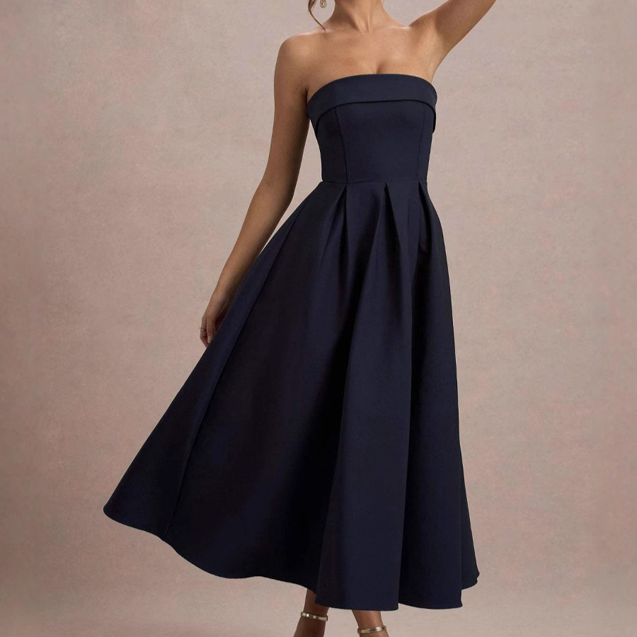 Graceful Tube Top High-grade Solid Color Dress Women