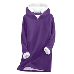 Long Sleeve Casual Thickening Fleece Sweatshirt - Purple - View 1