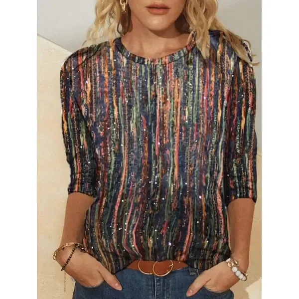 Loose Trendy Vintage Printed Round Neck T shirt F168Z890 - Shop at LoveMi