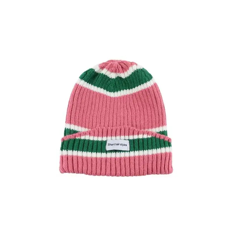 Striped Autumn And Winter Warm Contrast Color Knitted Hat