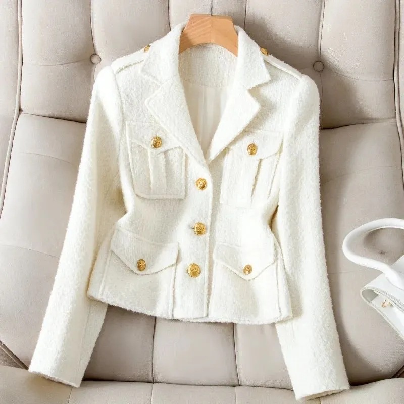 Off-white Tweed Short Jacket With A Chanel-style Collar