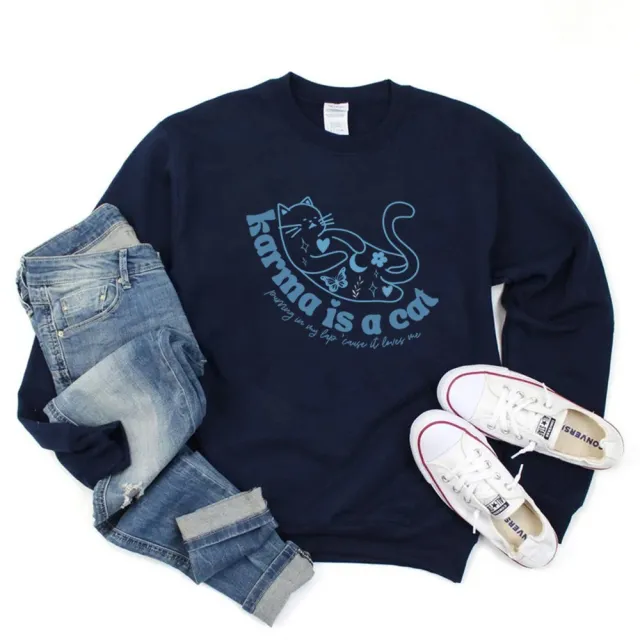 Women's Retro Crew Neck Sports Sweater Blue - Shop at LoveMi