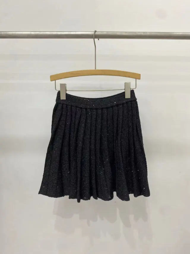 Beaded Sequins Gold Polo Collar Top Plus Pleated Knitted Overskirt Skirt - Shop at LoveMi