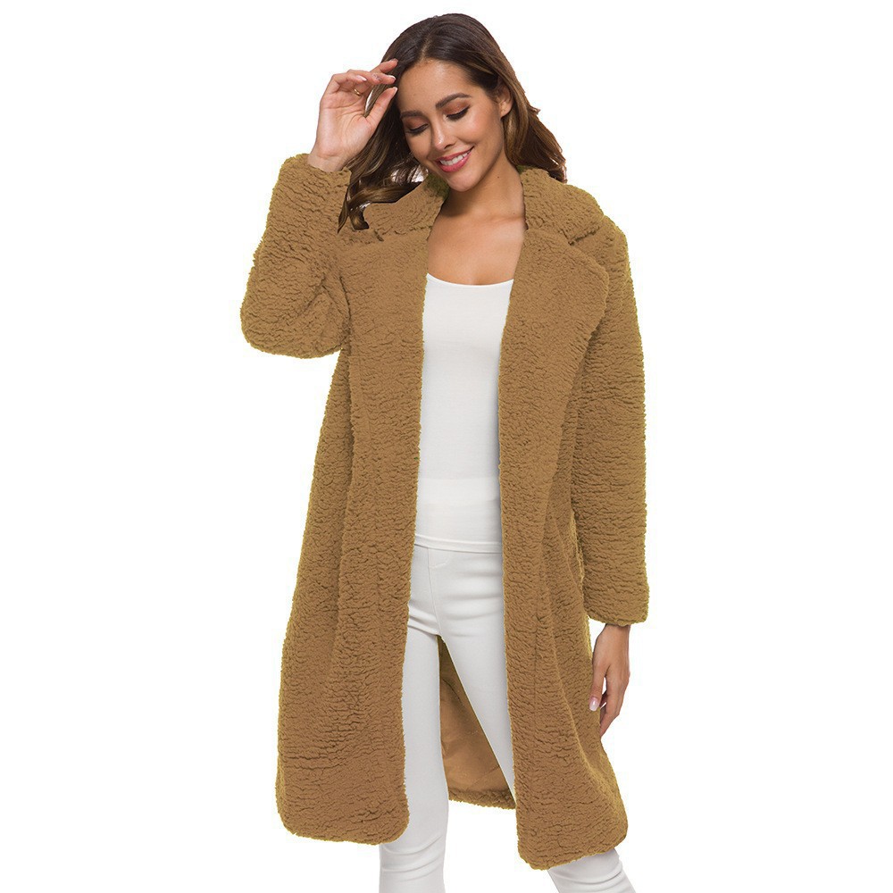 FallWinter Slim Women's Lapel Long Sleeve Solid Color Street Coat Clothing Camel - Shop at LoveMi