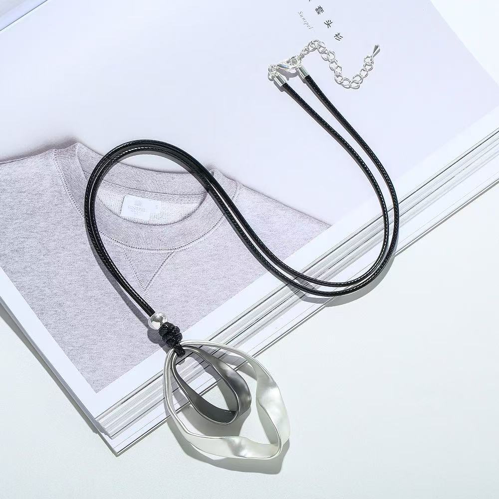 Womens Adjustable Leather-String Necklace With Irregular Pendant
