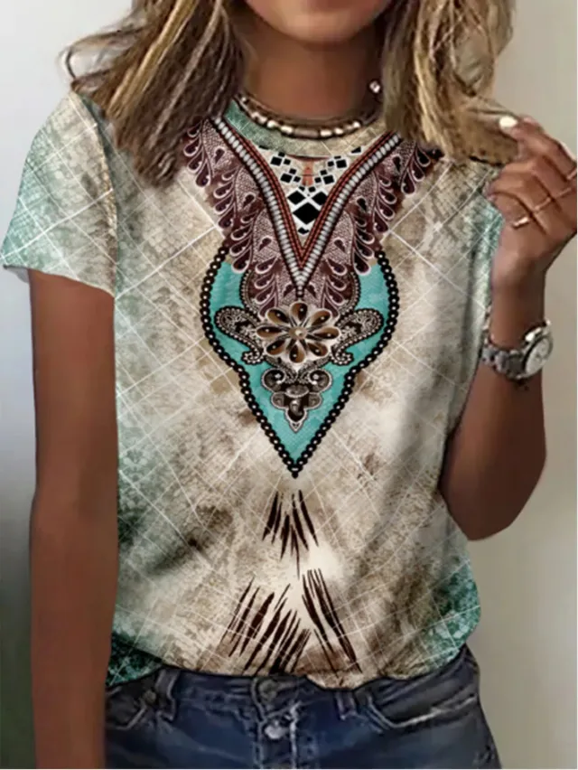 European And American Leisure Digital Printing Short Sleeve Large Size Top T shirt 12 Style M - Shop at LoveMi