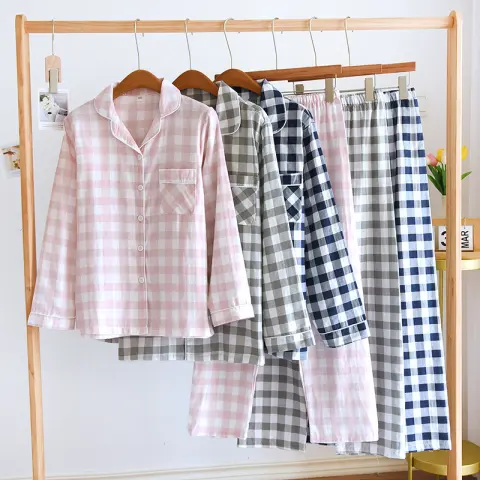 Couple's Cotton Long-sleeved Pajamas Spring and Autumn Large Size