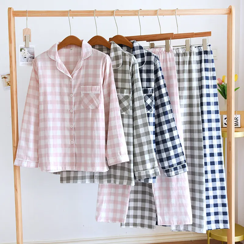 Couple's Cotton Long-sleeved Pajamas Spring and Autumn Large Size