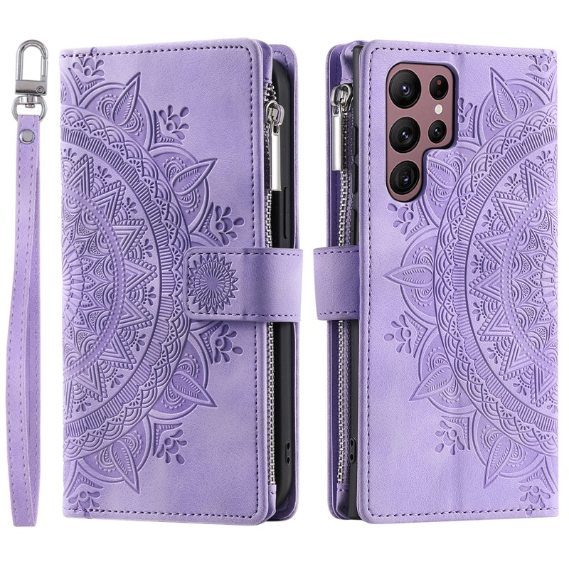 Cards Zipper Bag Mobile Phone Leather Case Mandala Embossed Card