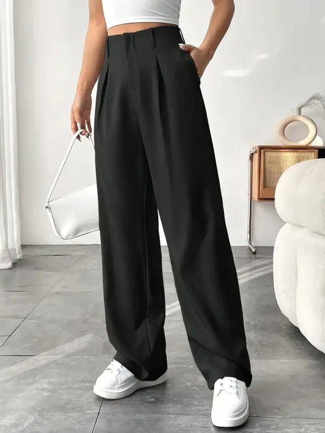 Autumn And Winter High Waist All matching Wide Leg Leisure Suit Pants For Women Black - Shop at LoveMi