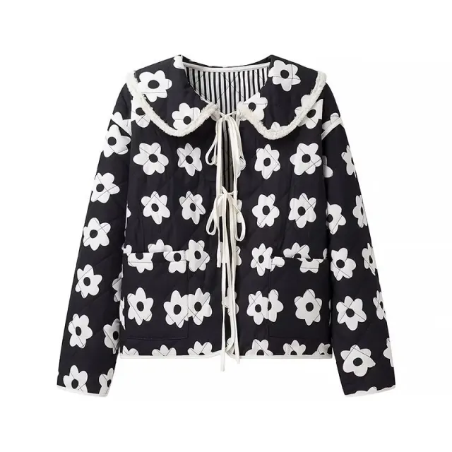 Women's Printed Lace up Cotton Coat Jacket Floral Pattern - Shop at LoveMi