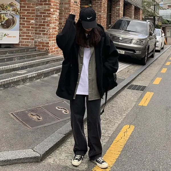 Loose And Hooded Cardigan Sweater Coat Thickened Lazy Casual Style Black - Shop at LoveMi