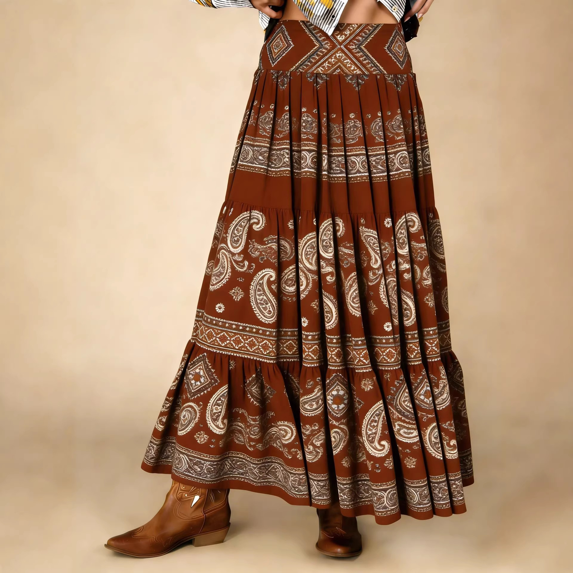 Versatile Bohemian Print High-Waist Slimming Skirt