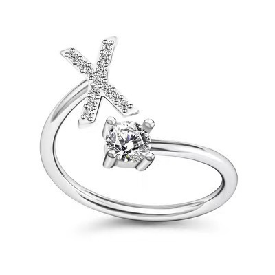 Female Stylish Adjustable Zircon 26 Letters Ring