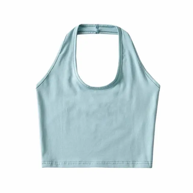 Sexy Solid Color Stretch Halterneck Vest Women Blue Green - Shop at LoveMi