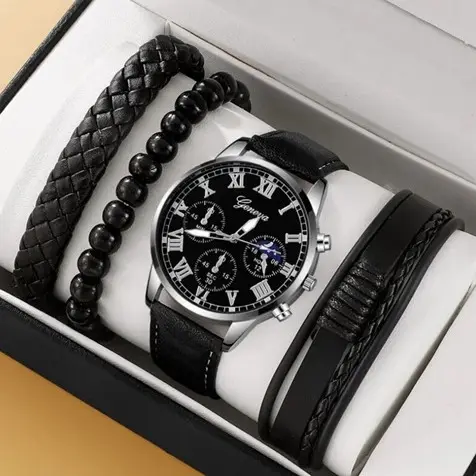 Mens Watch Business Gift Bracelet Necklace Set