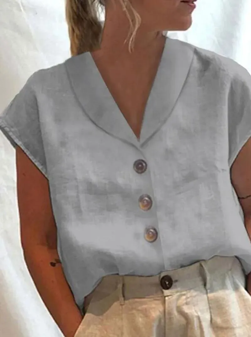 Women's Short-sleeved Solid Color Slim-fit Stand-up Collar Shirt - Gray
