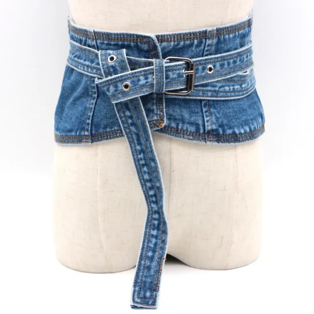 Fashion Decorative Shirt Denim Waist Girdle Women Denim Blue M - Shop at LoveMi