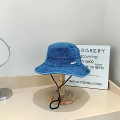 Japanese Style New Denim Small Iron Mark Bucket Hat Makes Face Look Smaller - Dark Blue - View 1
